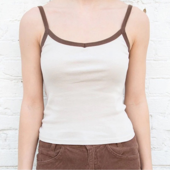 Brandy Melville Tops - Brandy Melville Brown and Beige Trim Tank Cami